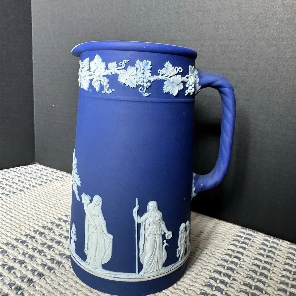 Vintage Wedgwood Dark Blue Jasperware Water Pitcher 7 3/8